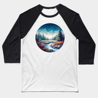 Low Poly Night Forest with River Baseball T-Shirt